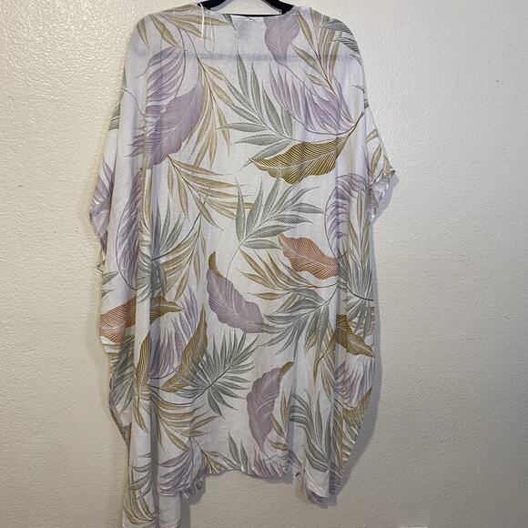 TAHARI Kimono Top Beach Cover Up Open Front Tropical Resort Linen Blend One Size - Picture 5 of 5